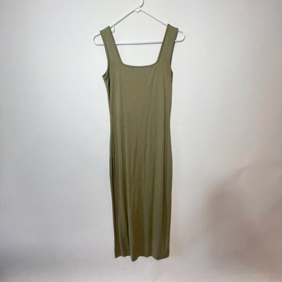 Meshki Jhene Tank Midaxi Dress Moss Green M Lined Square Neck Stretch Sleeveless - Picture 1 of 8